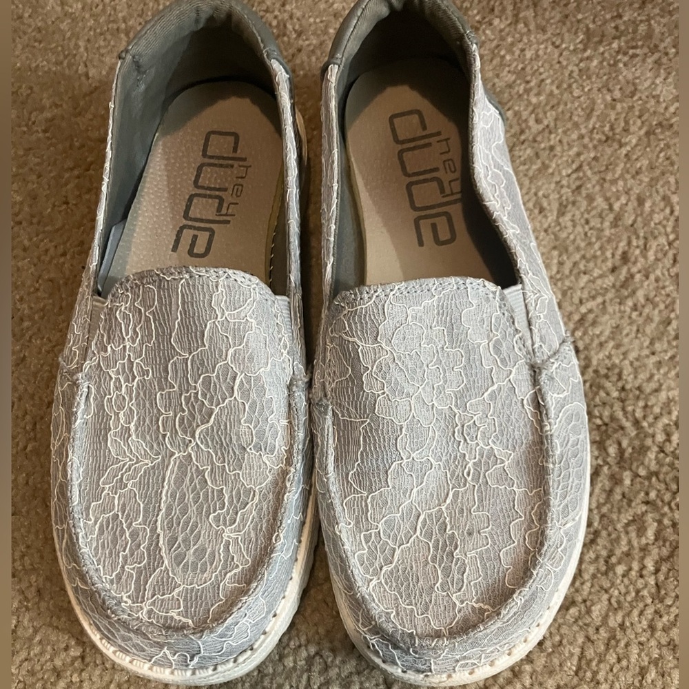 Hey Dude Women's Gray Lace Slip-On Shoes Size 8